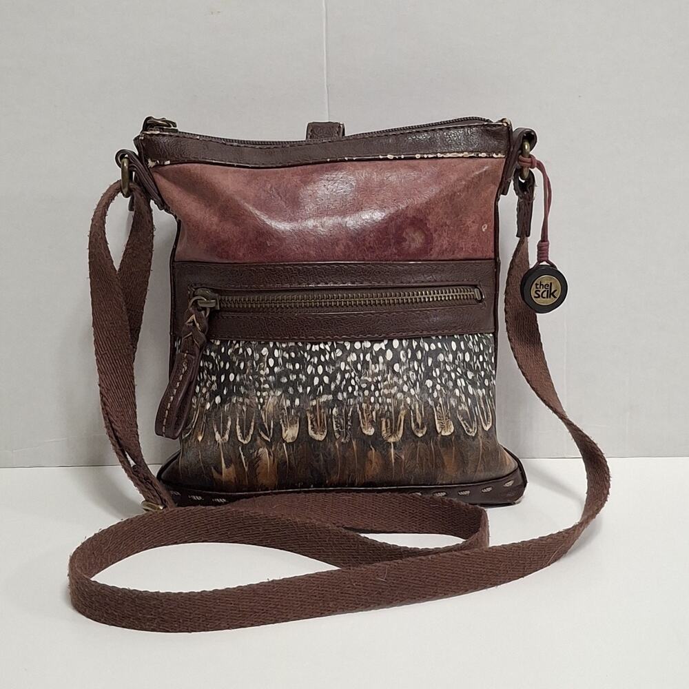 The Sak Pax Feather Design Burgundy Leather Crossbody Bag